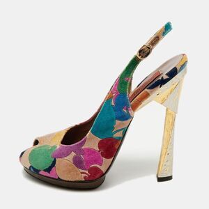 Missoni Multicolor Velvet Peep Toe Slingback Sandals Size 39.5